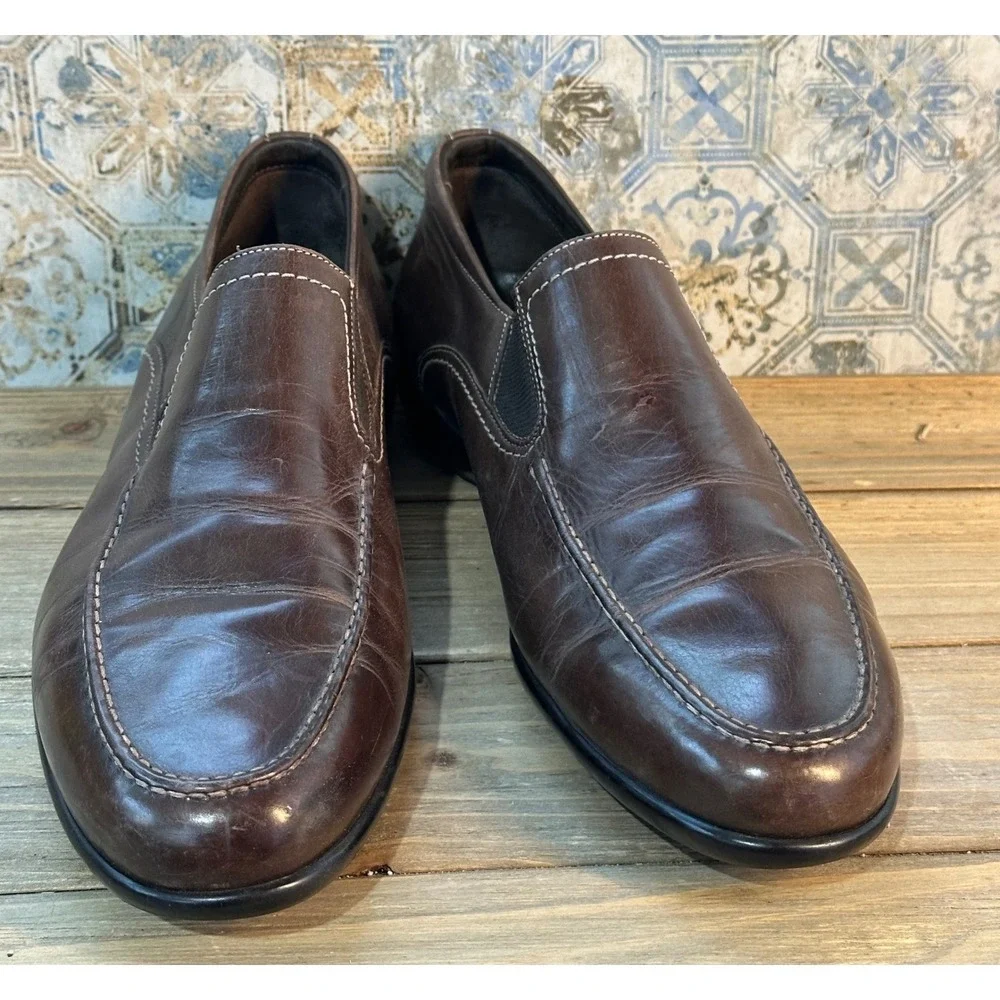 Santoni Loafers Leather Slip On Mens 9.5 Brown Good - Picture 2 of 9